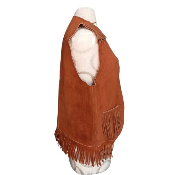 Vintage Brown Suede Leather Fringe Southwest Cowboy Boho Vest Size Large - Picture 4 of 13